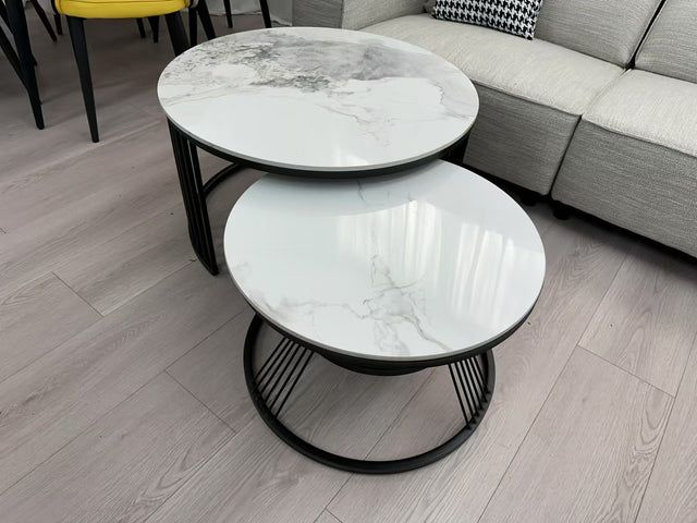 Black Round Marble Coffee Table 2pc set