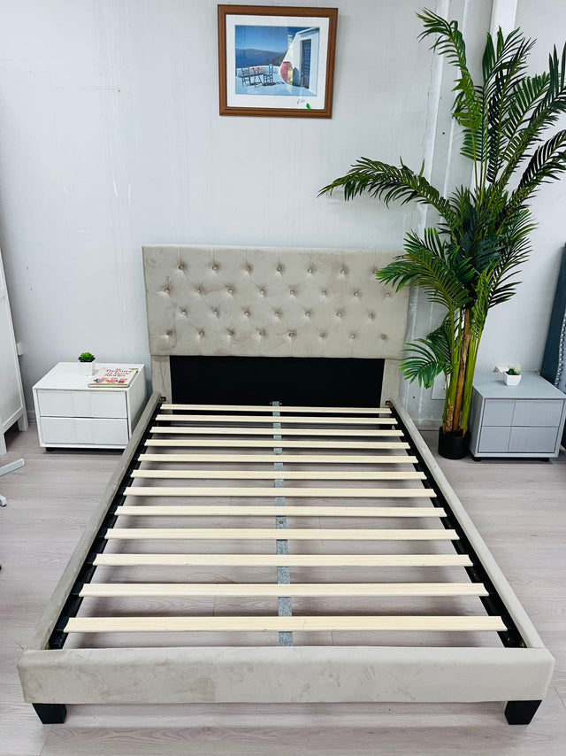 Velvet Bed Frame Strong Wood Frame Slats Grey KING/QUEEN