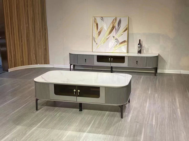 Artificial Marble Dark Grey TV Unit & Coffee Table set