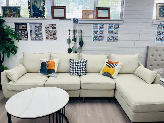 Fabric 4 Seater Couch w/ Gold Leg