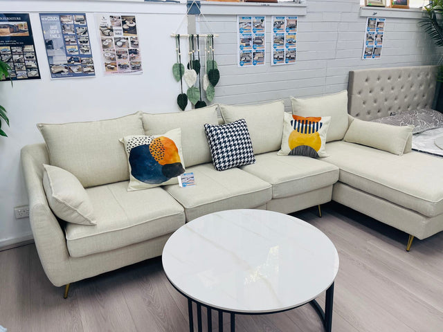 Fabric 4 Seater Couch w/ Gold Leg