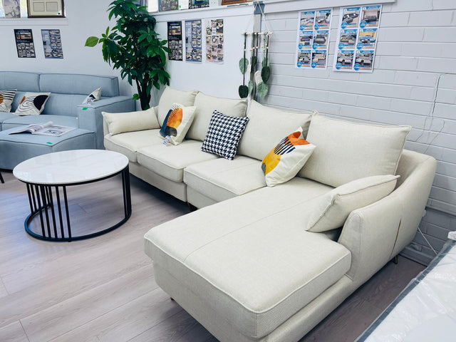Fabric 4 Seater Couch w/ Gold Leg