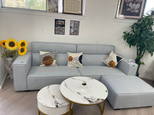 Fabric Couch w/ 2 pillow and Ottoman
