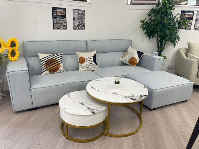 Fabric Couch w/ 2 pillow and Ottoman