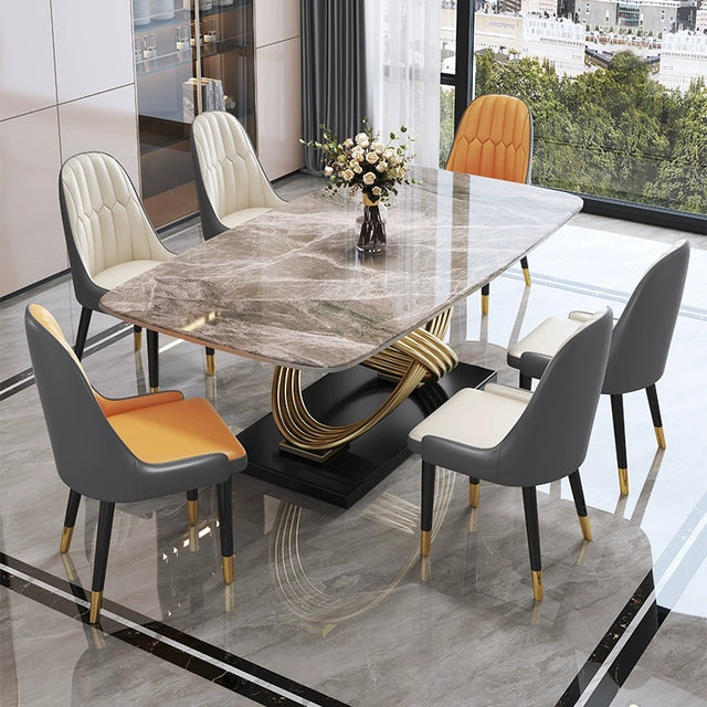 (613) Real Marble Dining Table w/ Gold Leg