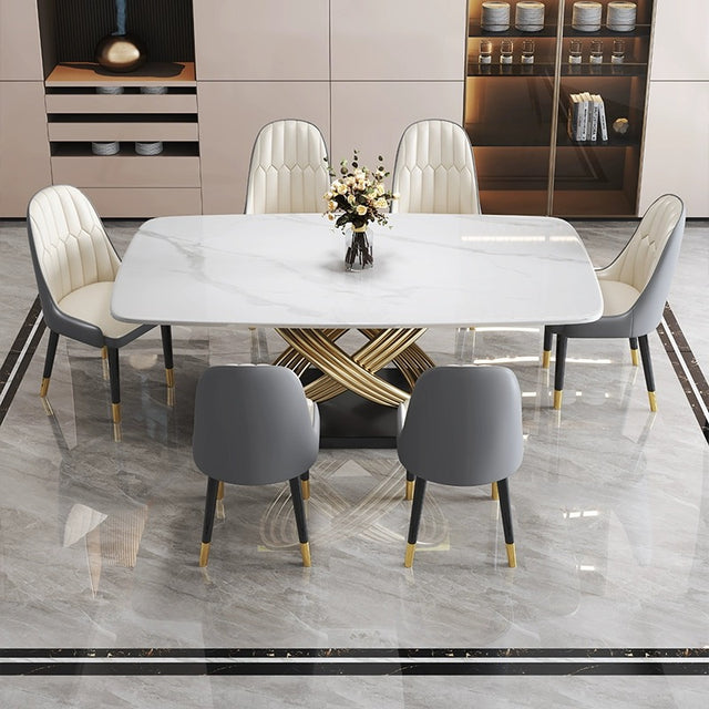 (613) Real Marble Dining Table w/ Gold Leg