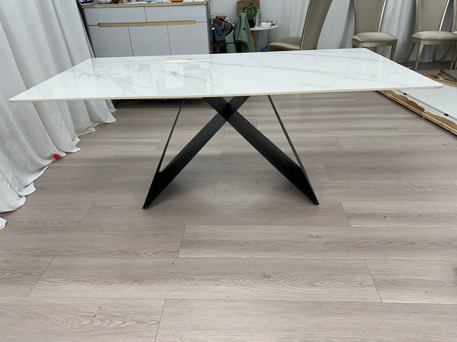 {𝑷𝑹𝑬-𝑶𝑹𝑫𝑬𝑹} Real Marble Dining Table w/ Black M Shape Leg