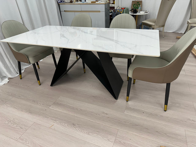 {𝑷𝑹𝑬-𝑶𝑹𝑫𝑬𝑹} Real Marble Dining Table w/ Black M Shape Leg