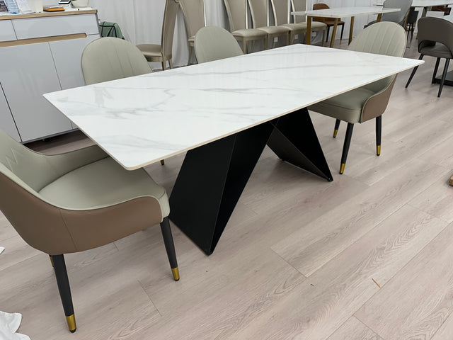 {𝑷𝑹𝑬-𝑶𝑹𝑫𝑬𝑹} Real Marble Dining Table w/ Black M Shape Leg