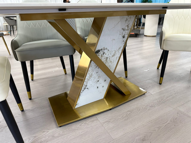 (809) Real Marble Dining Table w/ Sintered Stone Leg