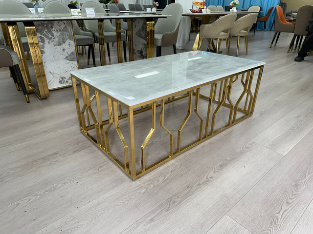Real Marble Rectangle Coffee Table w/ Gold Leg
