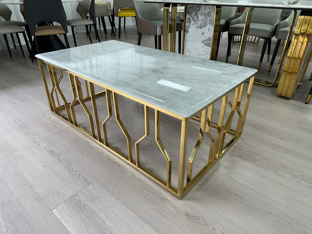 Real Marble Rectangle Coffee Table w/ Gold Leg