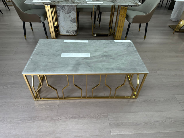 Real Marble Rectangle Coffee Table w/ Gold Leg