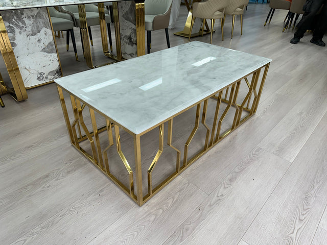 Real Marble Rectangle Coffee Table w/ Gold Leg