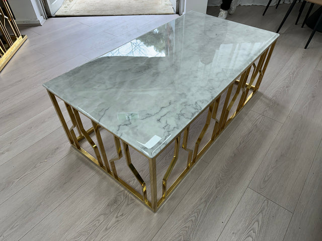 Real Marble Rectangle Coffee Table w/ Gold Leg