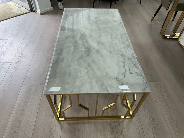 Real Marble Rectangle Coffee Table w/ Gold Leg