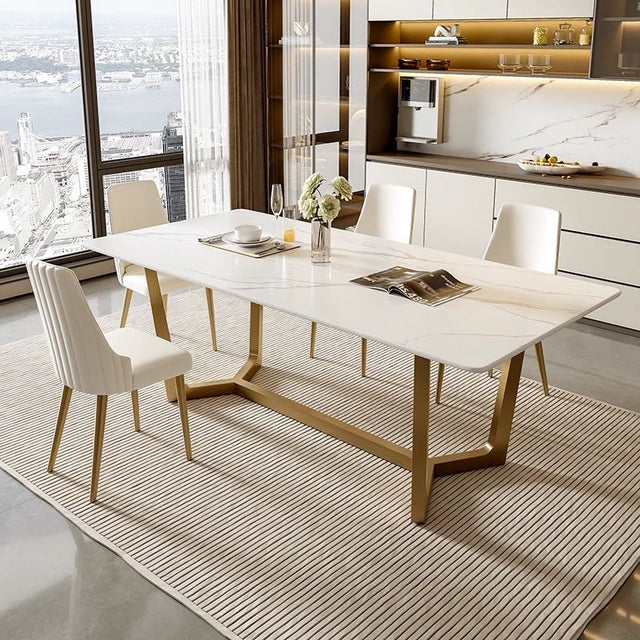 (615) Real Marble Dining Table w/ Y Shape Leg