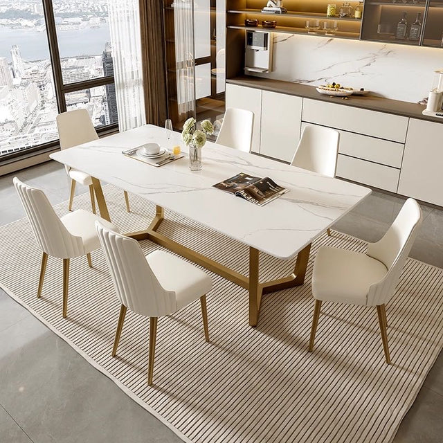 (615) Real Marble Dining Table w/ Y Shape Leg