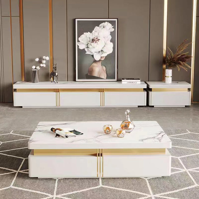 (8510) Artificial Marble Dark Grey TV Unit w/ Coffee Table set