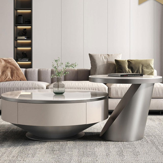 Artificial Marble Round Coffee Table Gold / Black