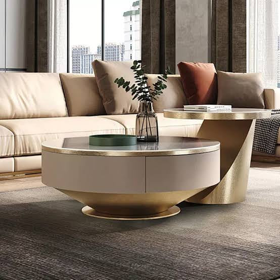 Artificial Marble Round Coffee Table Gold / Black