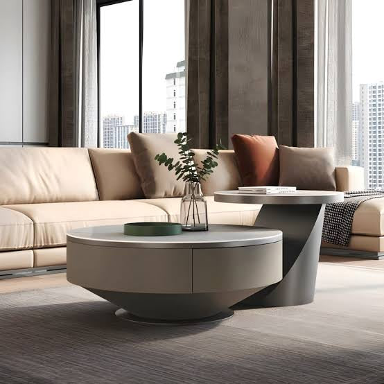 Artificial Marble Round Coffee Table Gold / Black