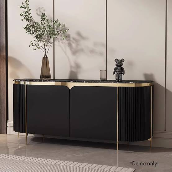 (656) Real Marble Buffet Table with Gold Frame