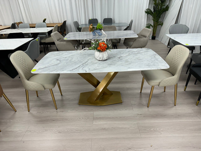 Real Marble Dining Table w/ X Shape Leg