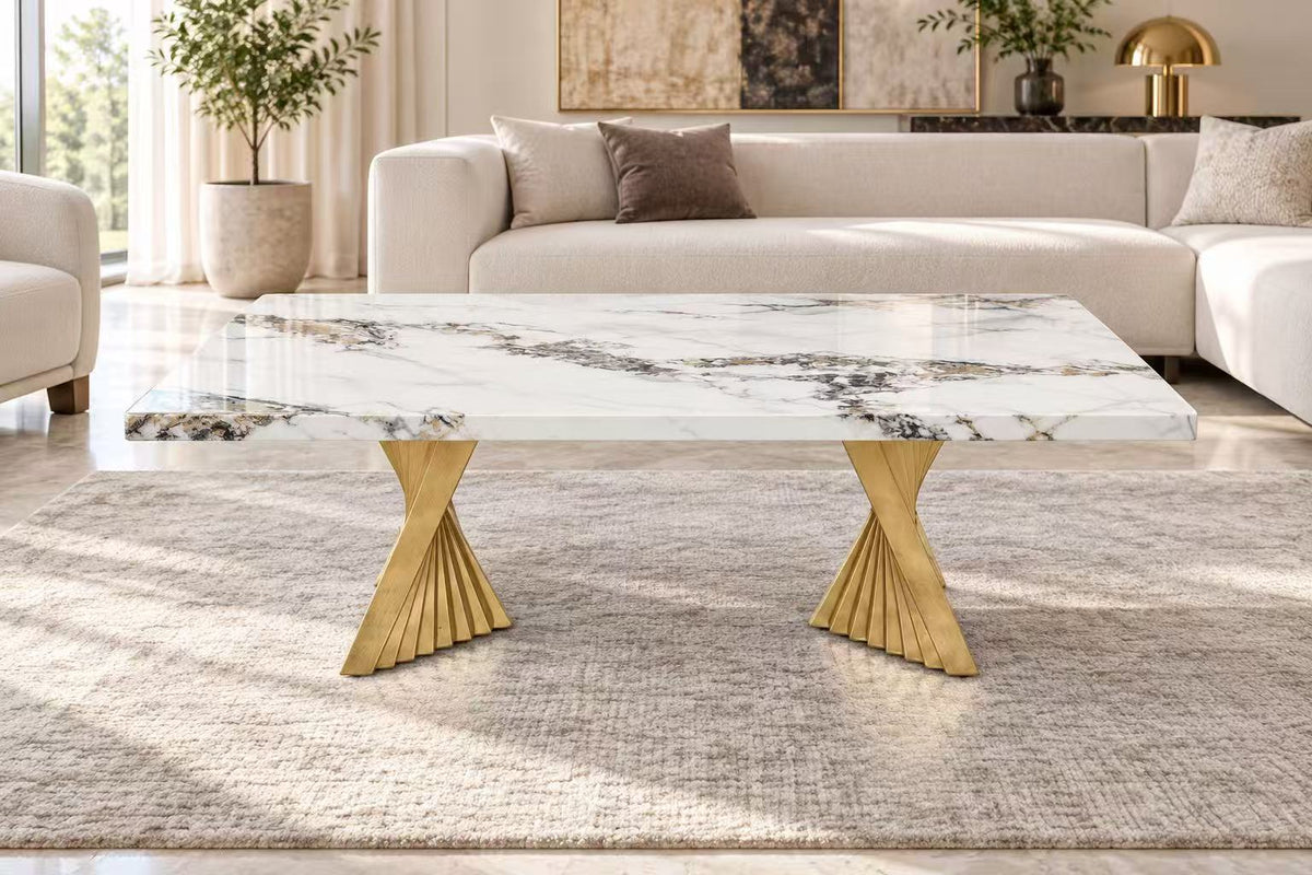 Florence Luxury Marble-Look Coffee Table – White & Gold
