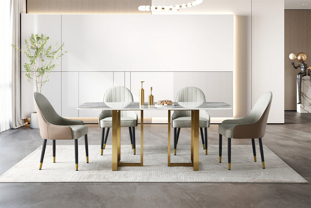 (614) Real Marble Dining Table w/ T Shape Leg