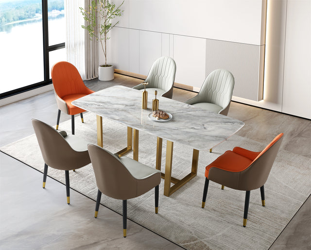 (614) Real Marble Dining Table w/ T Shape Leg