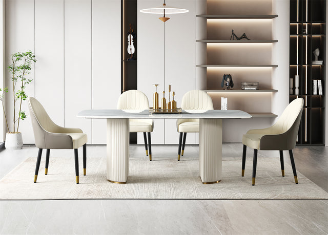 (612) Real Marble Dining Table w/ D Shape Leg