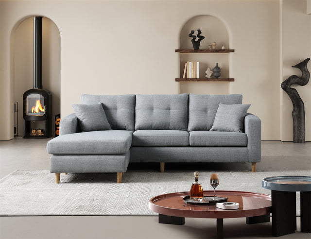 Fabric Couch with Chaise Reversible Cover Off