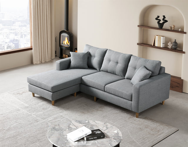 Fabric Couch with Chaise Reversible Cover Off