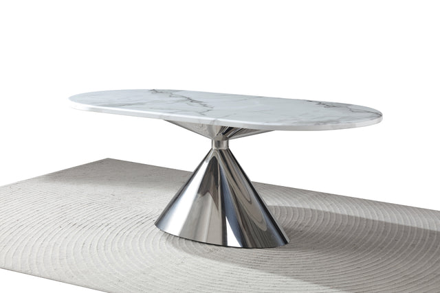 Real Marble Oval Dining Table w/ Sliver Stainless Leg