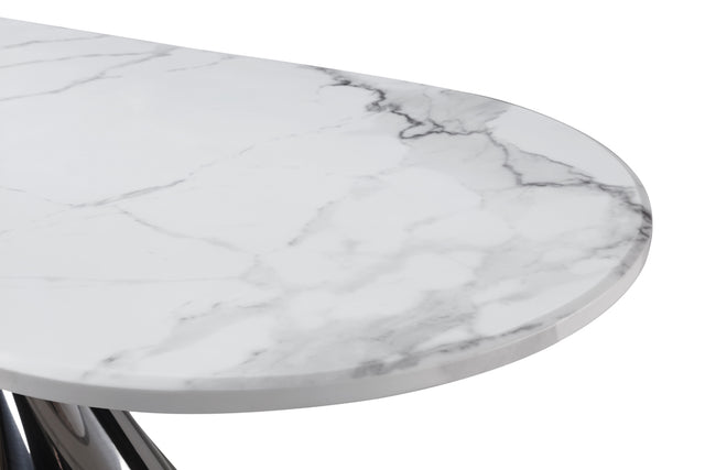 Real Marble Oval Dining Table w/ Sliver Stainless Leg