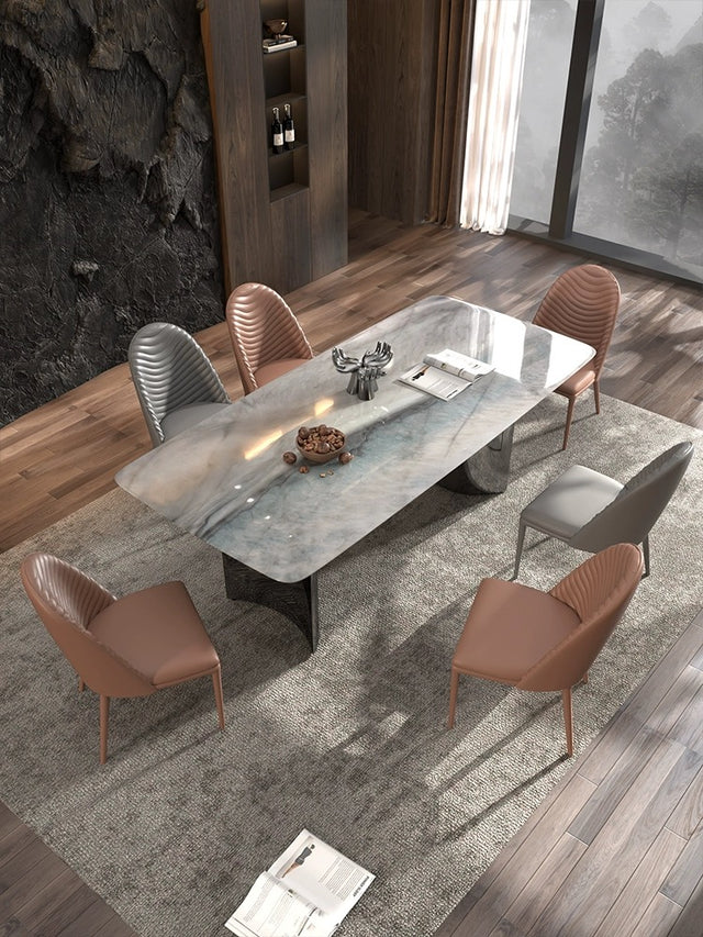 Real Marble Dining Table w/ Black&Gold V Shape Leg