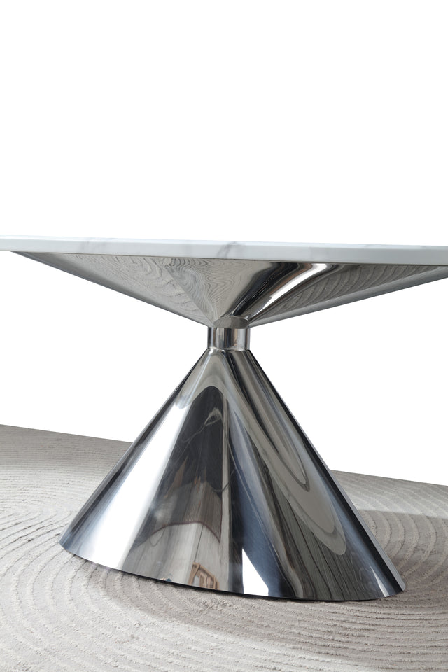 Real Marble Oval Dining Table w/ Sliver Stainless Leg
