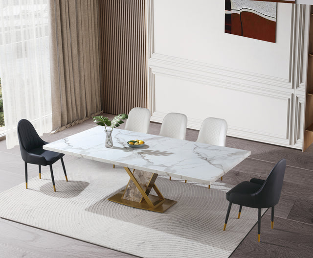 (809) Real Marble Dining Table w/ Sintered Stone Leg