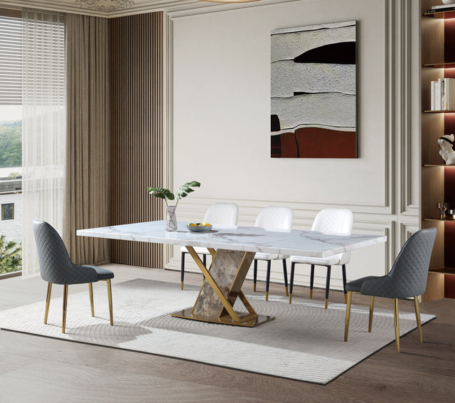 (809) Real Marble Dining Table w/ Sintered Stone Leg