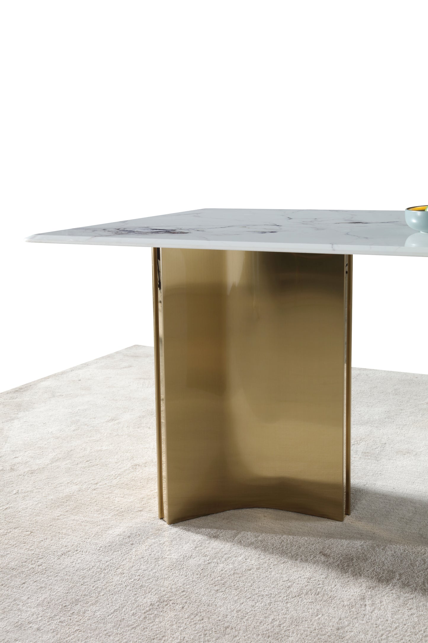 Real White Marble Dining Table w/ Gold Stainless Leg