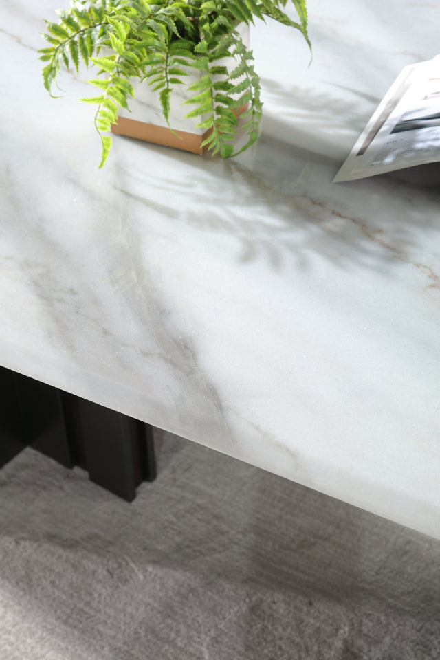 Real White Marble Dining Table w/ Sliver&Brown Stainless Leg