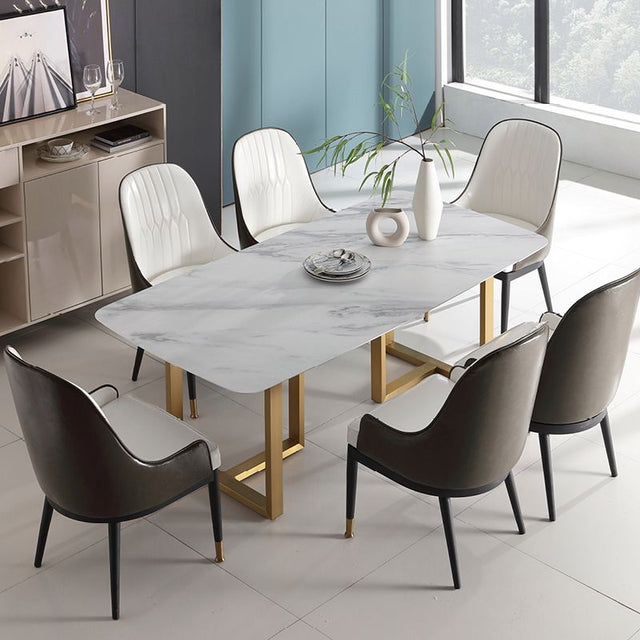 (614) Real Marble Dining Table w/ T Shape Leg