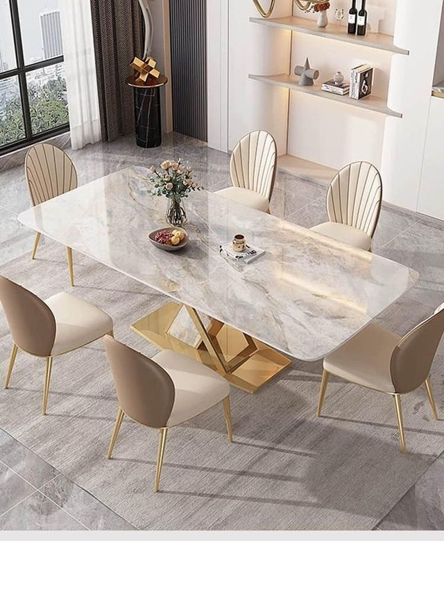 (809) Real Marble Dining Table w/ Sintered Stone Leg