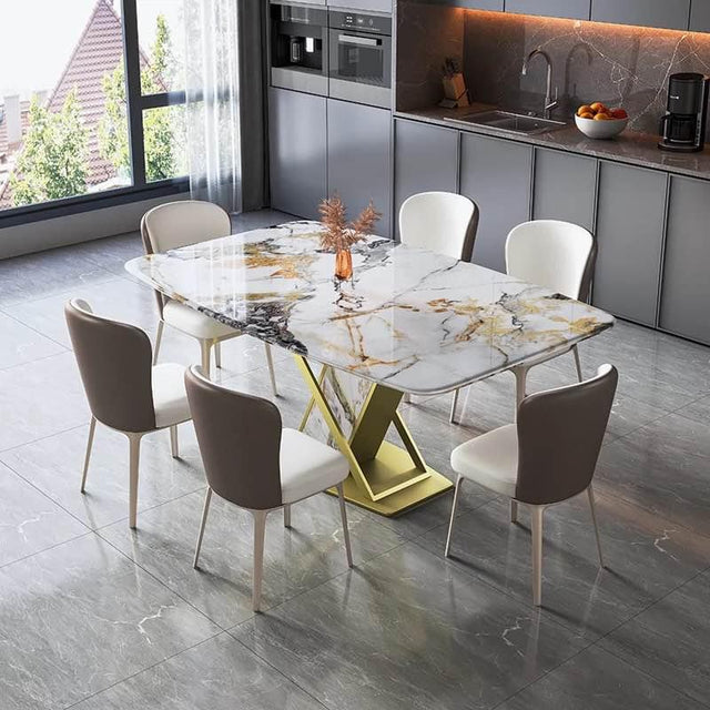 (809) Real Marble Dining Table w/ Sintered Stone Leg