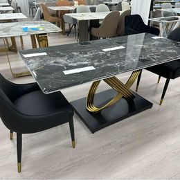 (613) Real Marble Dining Table w/ Gold Leg