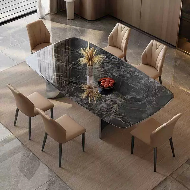 Real Marble Dining Table w/ Black&Gold V Shape Leg