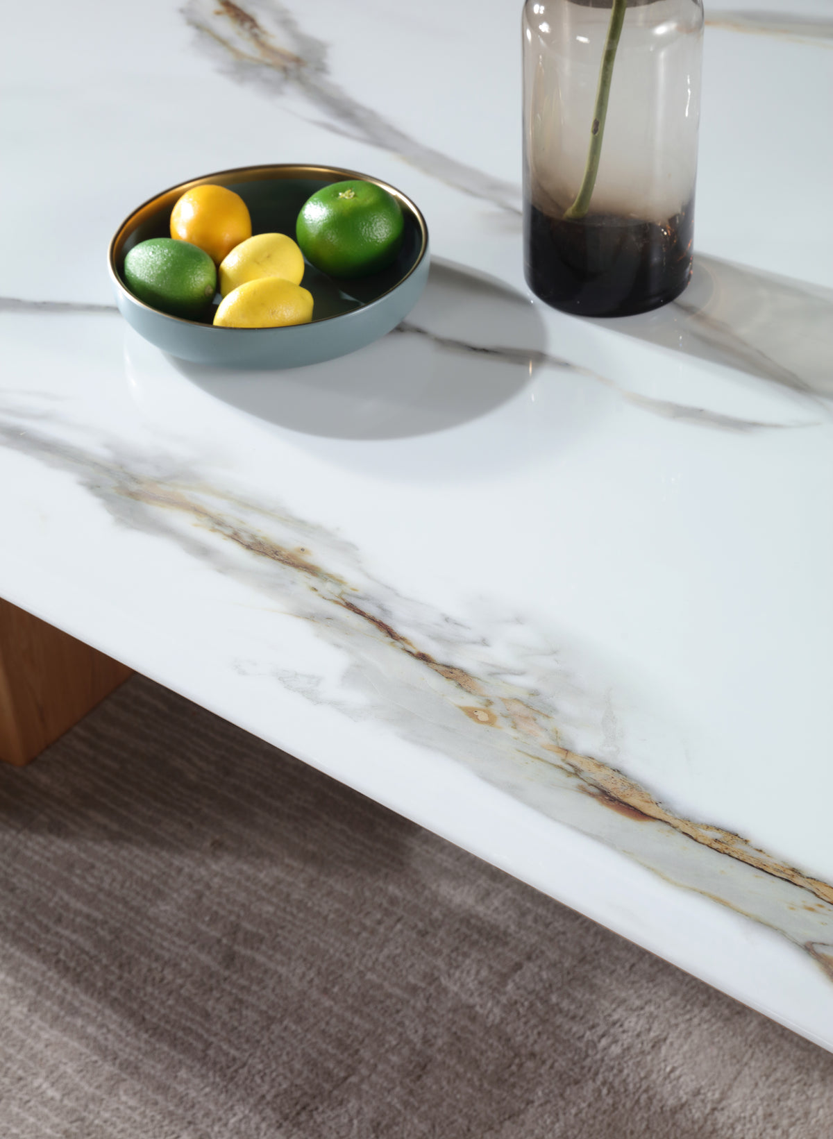 Real White Marble Dining Table w/ Wood Leg