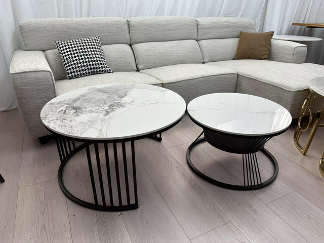 Black Round Marble Coffee Table 2pc set