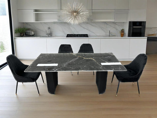 (612) Real Marble Dining Table w/ D Shape Leg